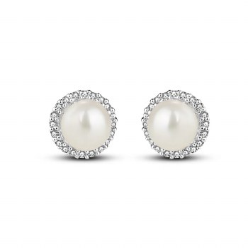 Newbridge Silverware Earrings Silver Pearl and CZ