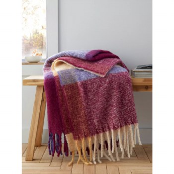 Faux Mohair Check Plum Throw