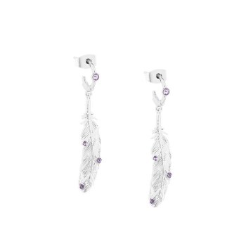 Tipperary Crystal  Feather Earring Boho Mini Hoop Violet CZ