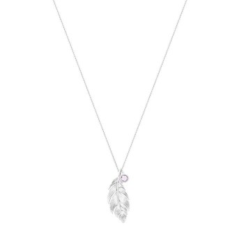 Tipperary Crystal  Feather Pendant Long Silver Voilet CZ