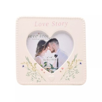 Love Story Frame Ceramic Heart Floral 4*4"