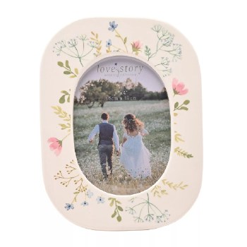 Love Story Frame Ceramic Oval Floral 4*6"