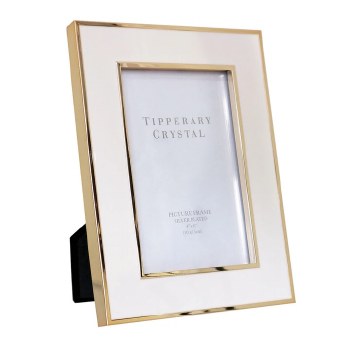 Tipperary Crystal Frame White Enamel with Gold Edge 4*6"