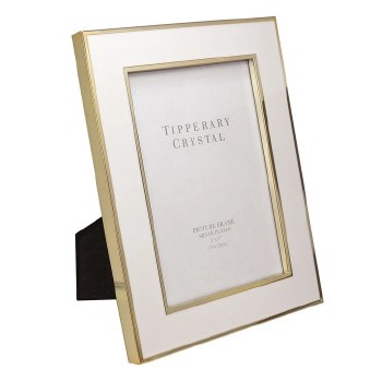 Tipperary Crystal Frame White Enamel with Gold Edge 5*7"