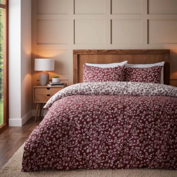 Brushed Grace Floral Leaf Red King Size Duvet