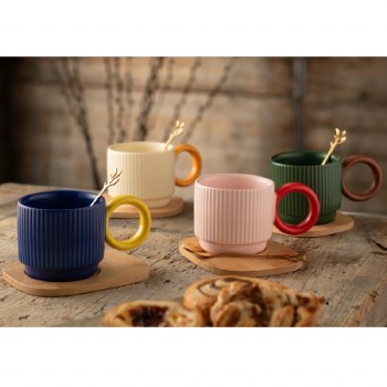 Belleek Hula Mugs with Spoons &amp; Coasters Set of 4