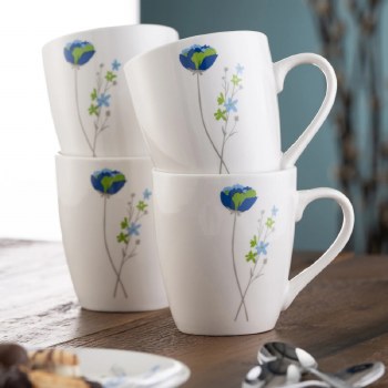 Belleek Indigo Bloom Set of 4 Mugs