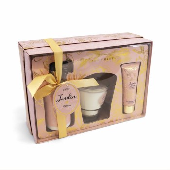 Tipperary Crystal Jardin Wild Roses Candle &amp; Handcream Tube &amp; Pump Set