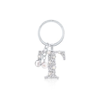 Tipperary Crystal Keyring Letter &quot;T&quot; Pearl &amp; Diamond