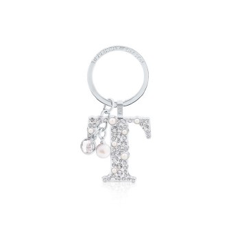 Tipperary Crystal Keyring Letter "T" Pearl &amp; Diamond