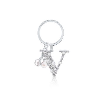 Tipperary Crystal Keyring Letter &quot;V&quot; Pearl &amp; Diamond