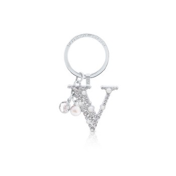 Tipperary Crystal Keyring Letter "V" Pearl &amp; Diamond