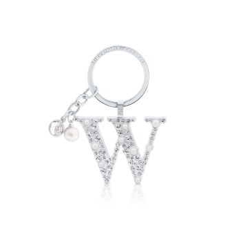 Tipperary Crystal Keyring Letter "W" Pearl &amp; Diamond
