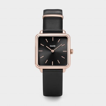 Cluse Watches La Tetragone Leather Black &amp; Rose Gold