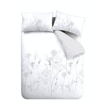 Meadowsweet Floral White &amp; Grey Single Duvet Set