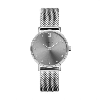Cluse Watch Minuit Mesh Crystals, Grey &amp; Silver