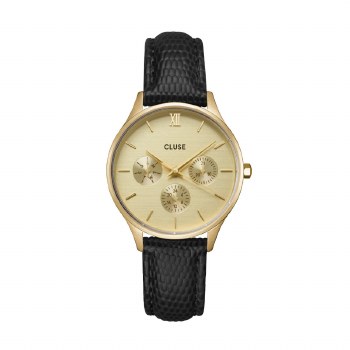 Cluse Watches Minuit Multifunction Black Leather