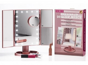 Nexus Cosmetic Desk Top Triple Mirror Rose Gold