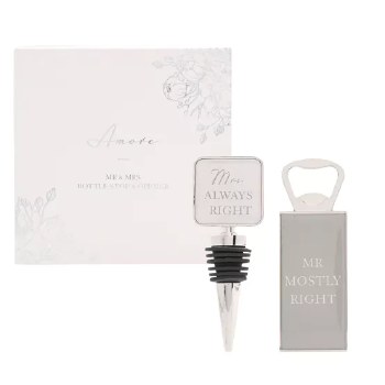 Amore Mr &amp; Mrs Bottle Stop &amp; Opener Set