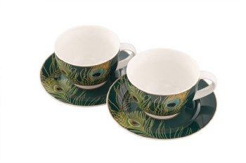 Aynsley Peacock Feather Cappuccino Cup Set of 2