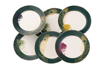 Aynsley Peacock Feather Tea Plates Set of 6