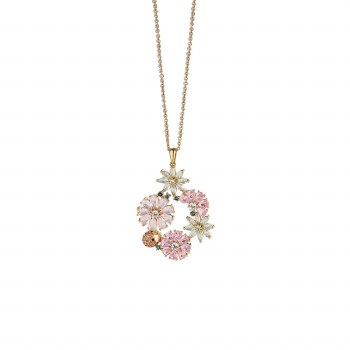 Newbridge Silverware Pendant Pink &amp; Green Floral Gold