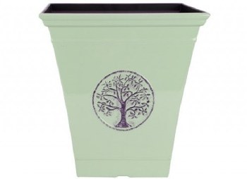 Planter Tree of Life Square Green Plastic