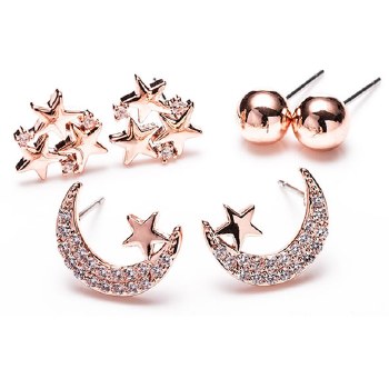 Newgrange Living Jewellery Rose Gold Sun / Moon / Star Earrings Set of 3