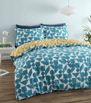 Retro Geo King Duvet Ochre / Teal