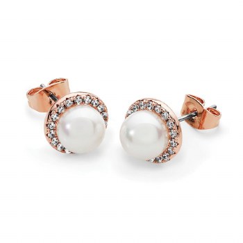Tipperary Crystal Rose Gold Crystal Circle with Pearl Earrings