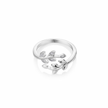 Newbridge Silverware Ring Leaf Ring Clear Stone