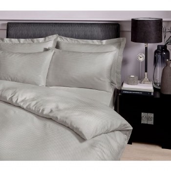 Satin Stripe Duvet Set Double Grey 300 Tread Count