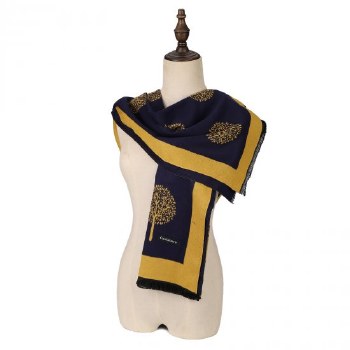 Acess Fashion Scarf Navy &amp; Yellow with Dandelion