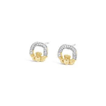 Seala Claddagh Earring Pave Set Stud Gold 8mm
