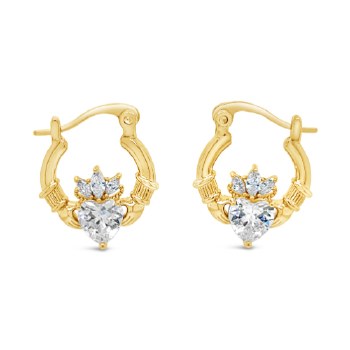Seala Claddagh Earring Creole Hoop Gold/Clear CZ
