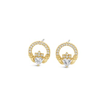 Seala Claddagh Earring Stone Set Stud Gold 10mm