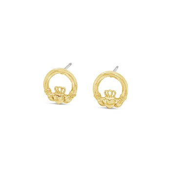 Seala Claddagh Earring Stud Pave Set Gold 10mm