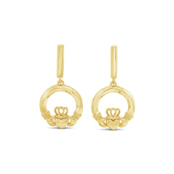 Seala Polished Claddagh Earring Drop Gold 10mm