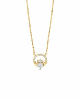 Seala Stone-Set Claddagh Pendant/Chain Gold 13mm