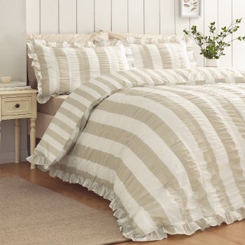 Seersucker Frill Stripe Double Duvet Set
