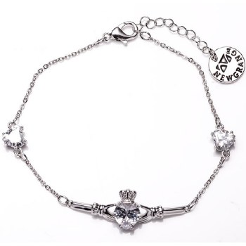 Newgrange Living Jewellery Silver Claddagh White Stone Bracelet