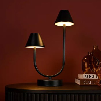 Table Lamp Double Black USB Touch