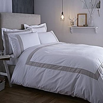 Tailored Double Duvet Set White &amp; Silver