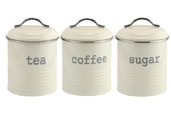 Tea/Coffee/Sugar Cream Round Cannister Set