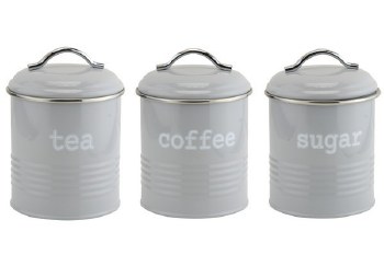Tea/Coffee/Sugar Grey Round Cannister Set