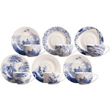 Aynsley Archive Blue Teacups & Saucer Set of 6