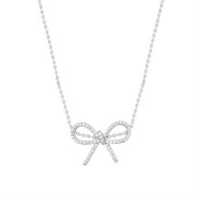 Tipperary Crystal Bow Necklace Ball Chain Silver