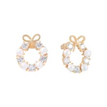 Tipperary Crystal Bow Pearl & CZ Earrings Gold