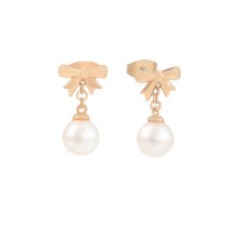 Tipperary Crystal Bow Pearl Drop Earrings Gold