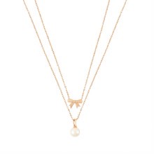 Tipperary Crystal Bow Pearl Pendant Double Gold